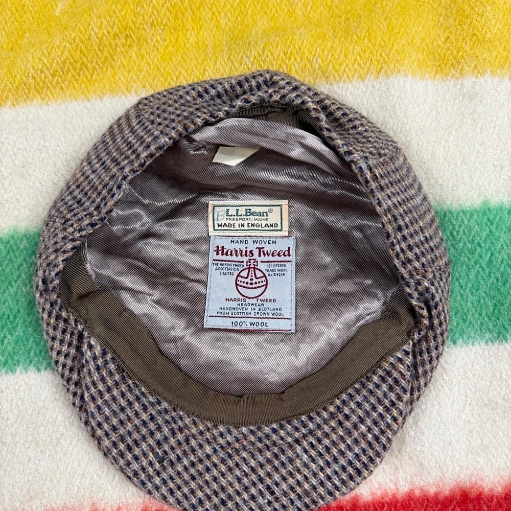 Vintage LL Bean Harris Tweed Newsboy Hat Mens Medium Brown Wool Made in England